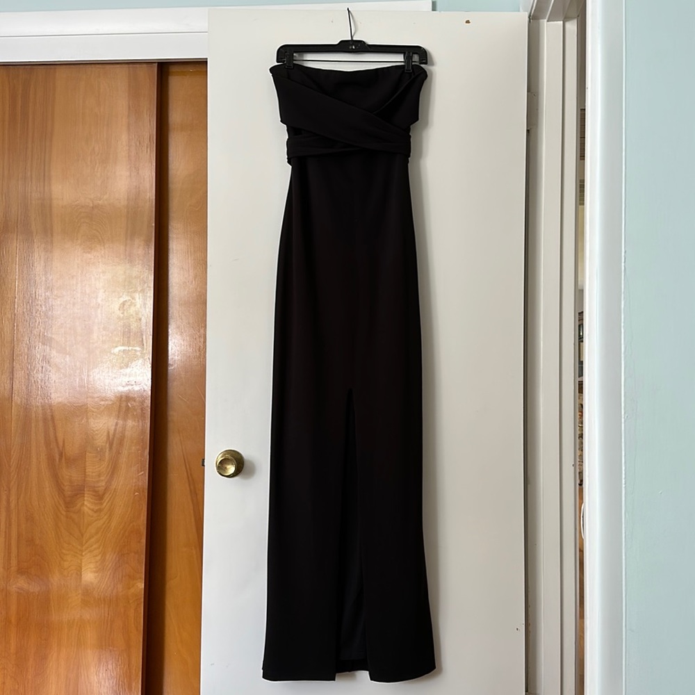 Lulus Black Long Strapless Dress with Slit